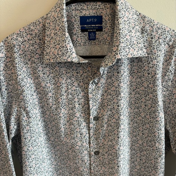 Apt 9 Premier Flex Slim Fit Long Sleeve Dress Shirt Multi Leaf Print 15” Medium - Picture 3 of 9